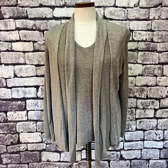 Jones New York Taupe Tank & Matching Cardigan Sweater Size L - Picture 1 of 12